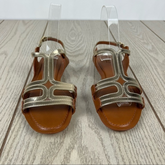 Furla Carmen Leather Vitello Sparkling Sandals 36 Gold & Cognac $365 Italy - Picture 3 of 10